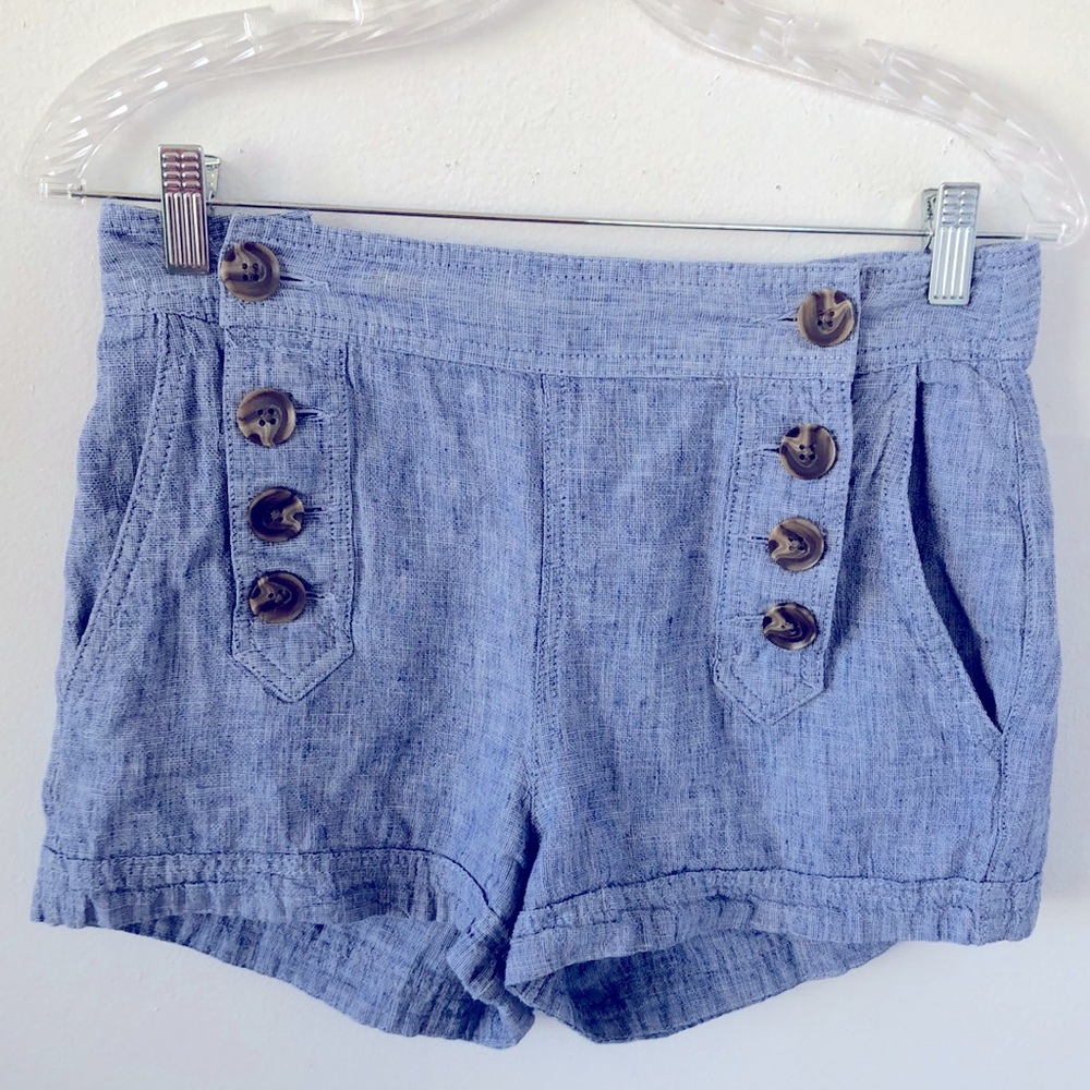 Express Cotton/Linen Blend‎ High Waisted Sailor Shorts Blue Sz 4- EUC